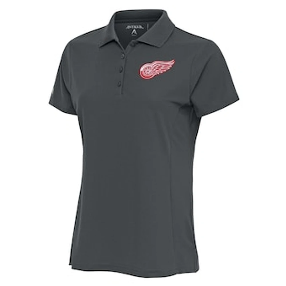 Women's Antigua Charcoal Detroit Red Wings Team Logo Legacy Pique Polo