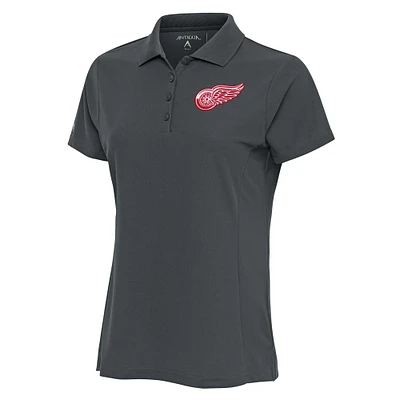 Women's Antigua Charcoal Detroit Red Wings Team Logo Legacy Pique Polo