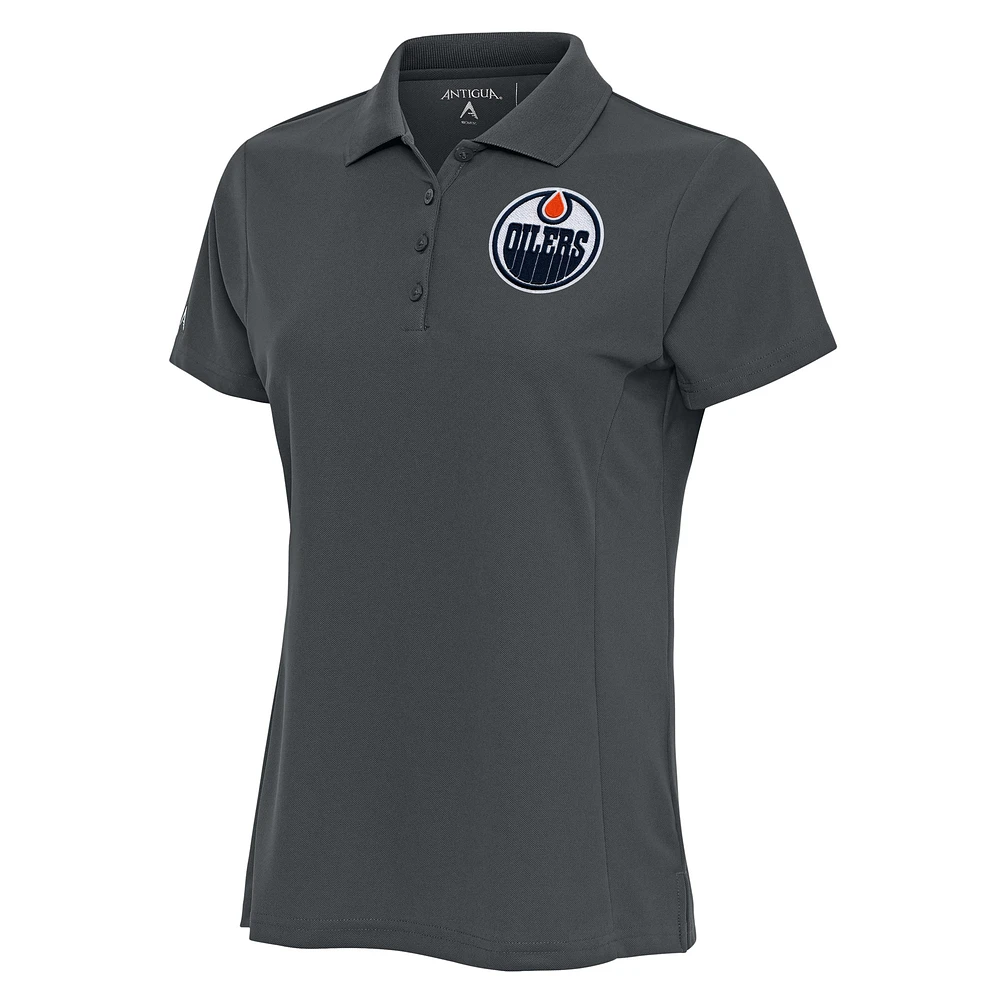 Women's Antigua Charcoal Edmonton Oilers Team Logo Legacy Pique Polo