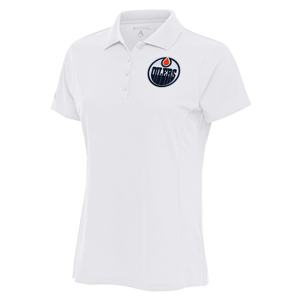 Women's Antigua White Edmonton Oilers Team Logo Legacy Pique Polo