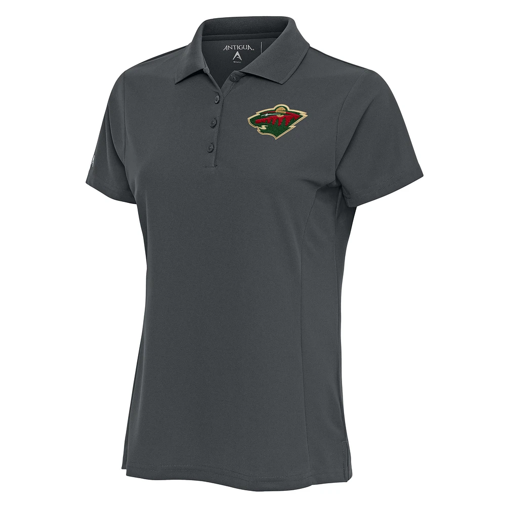 Women's Antigua Charcoal Minnesota Wild Team Logo Legacy Pique Polo