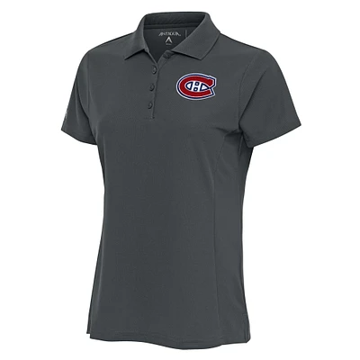 Women's Antigua Charcoal Montreal Canadiens Team Logo Legacy Pique Polo