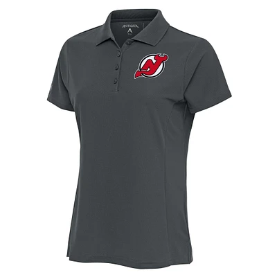 Women's Antigua Charcoal New Jersey Devils Team Logo Legacy Pique Polo