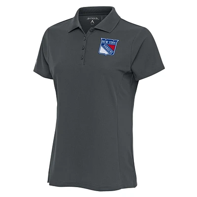 Women's Antigua Charcoal New York Rangers Team Logo Legacy Pique Polo