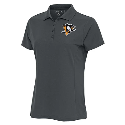 Women's Antigua Charcoal Pittsburgh Penguins Team Logo Legacy Pique Polo