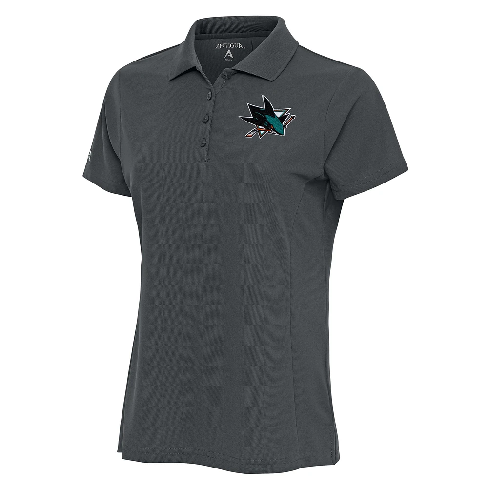 Women's Antigua Charcoal San Jose Sharks Team Logo Legacy Pique Polo