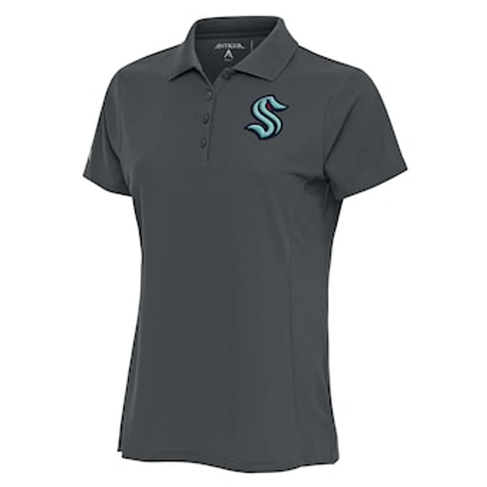 Women's Antigua Charcoal Seattle Kraken Team Logo Legacy Pique Polo