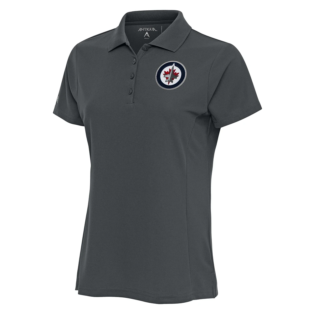 Women's Antigua Charcoal Winnipeg Jets Team Logo Legacy Pique Polo