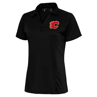 Women's Antigua Black Calgary Flames Team Logo Tribute Polo