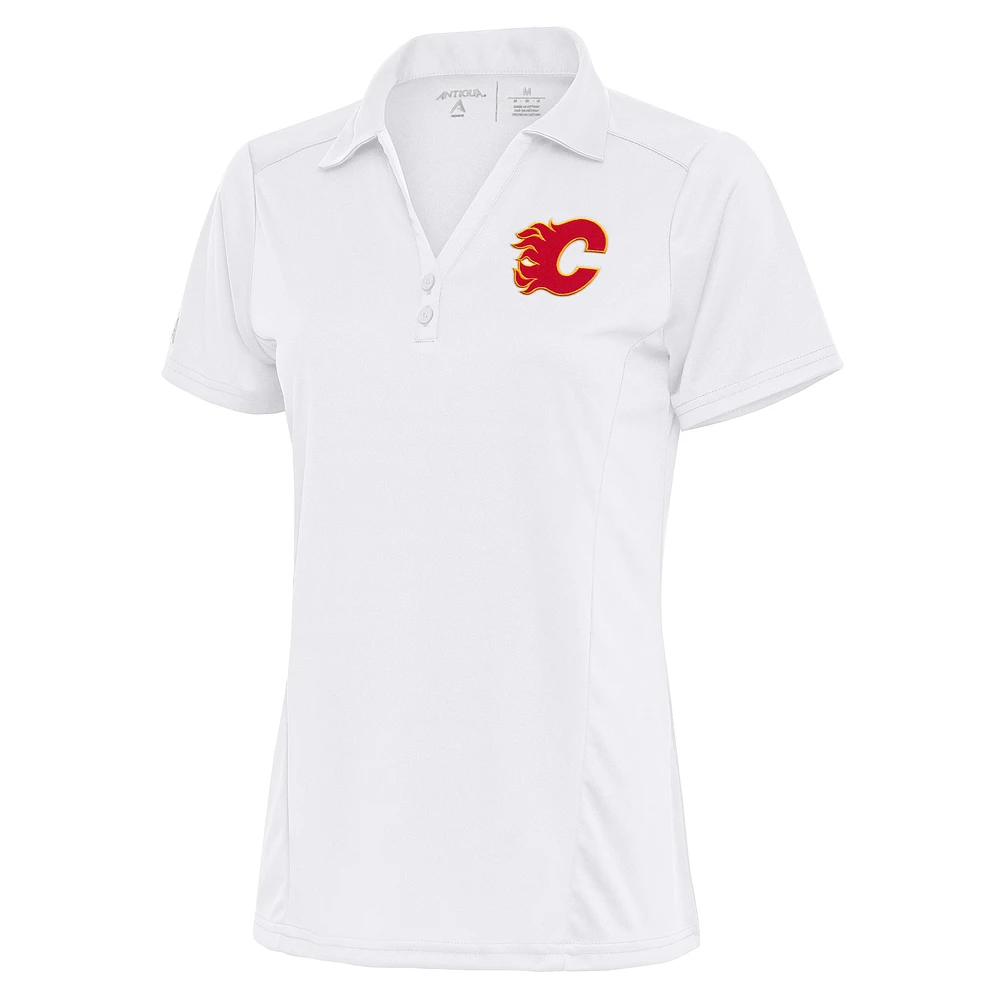 Women's Antigua White Calgary Flames Team Logo Tribute Polo