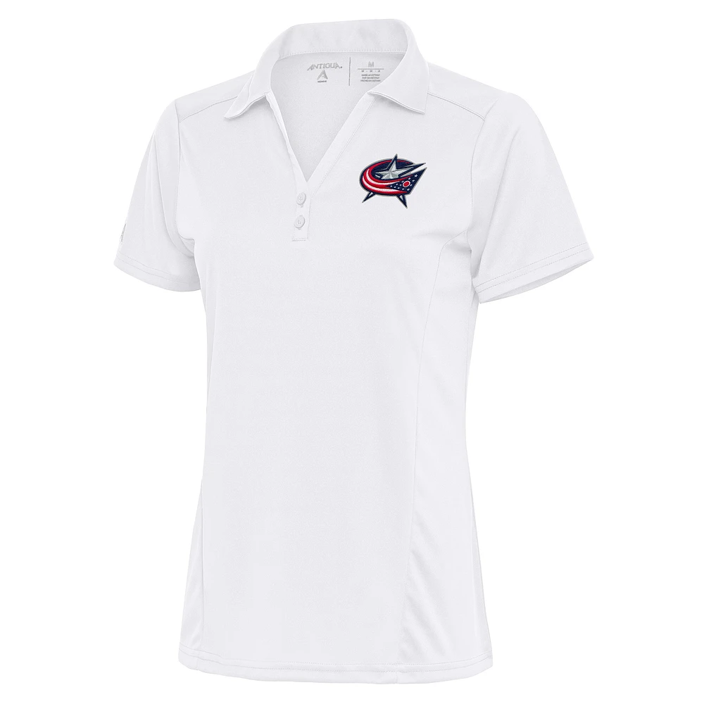 Women's Antigua White Columbus Blue Jackets Team Logo Tribute Polo