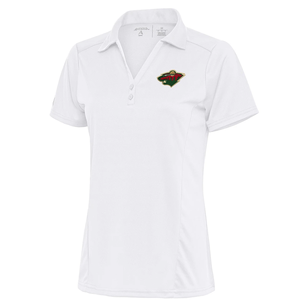 Women's Antigua White Minnesota Wild Team Logo Tribute Polo