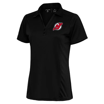 Women's Antigua Black New Jersey Devils Team Logo Tribute Polo