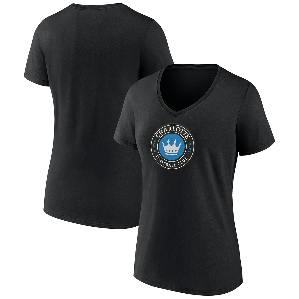 Women's Black Charlotte FC Official Logo V-Neck T-Shirt