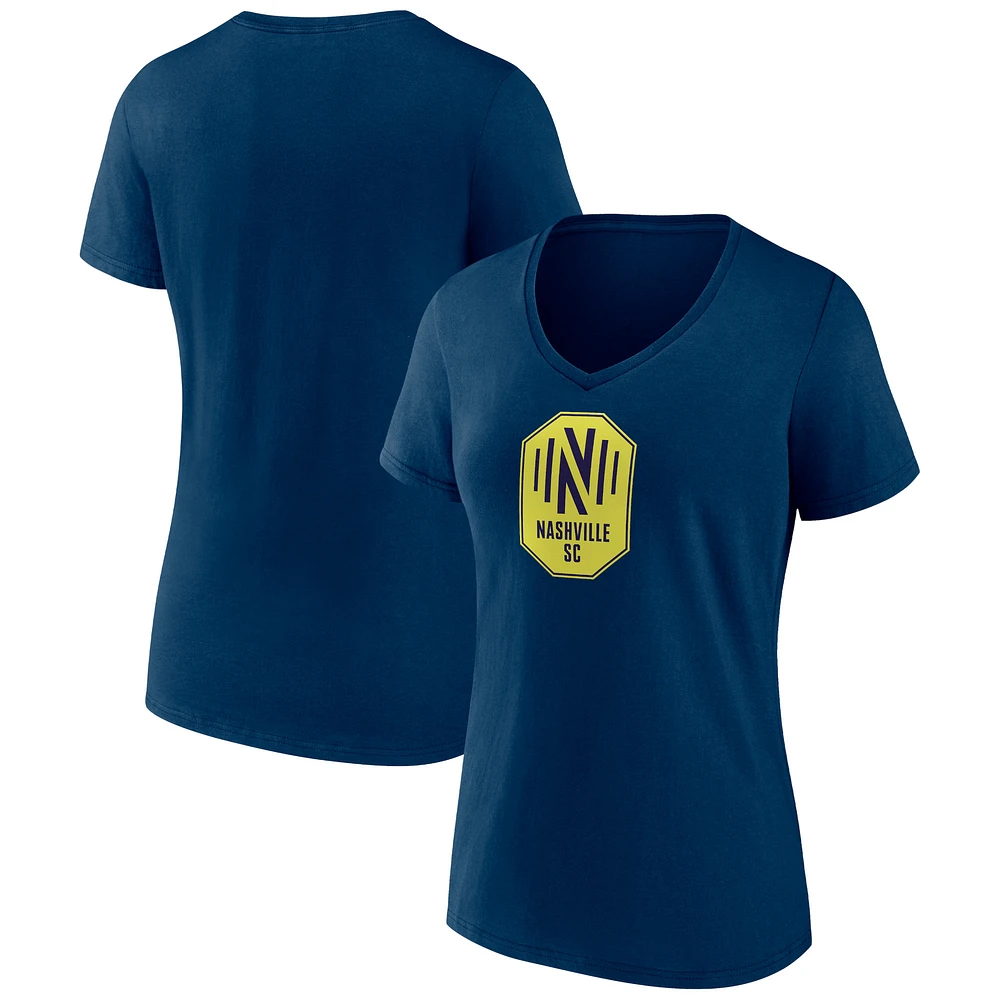 Women's Navy Nashville SC Official Logo V-Neck T-Shirt