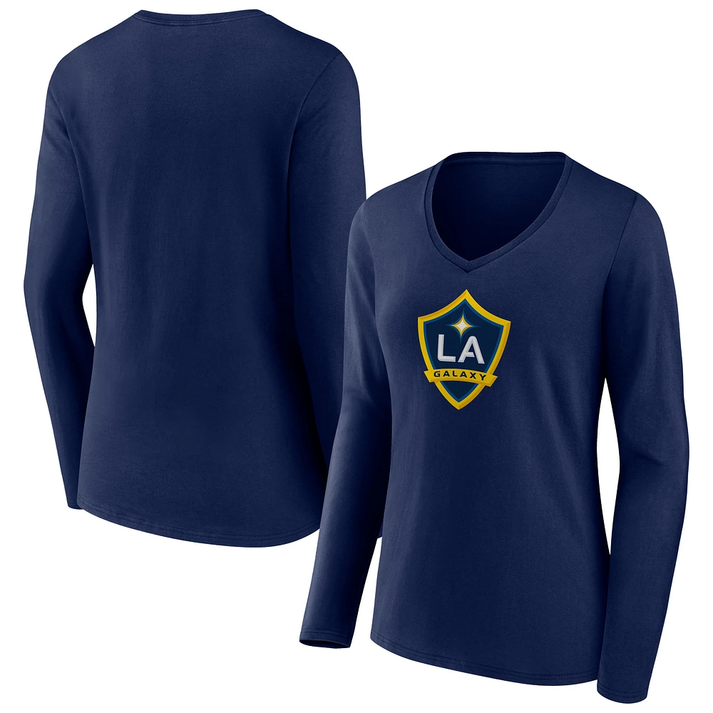 Women's Navy LA Galaxy Official Logo Long Sleeve V-Neck T-Shirt