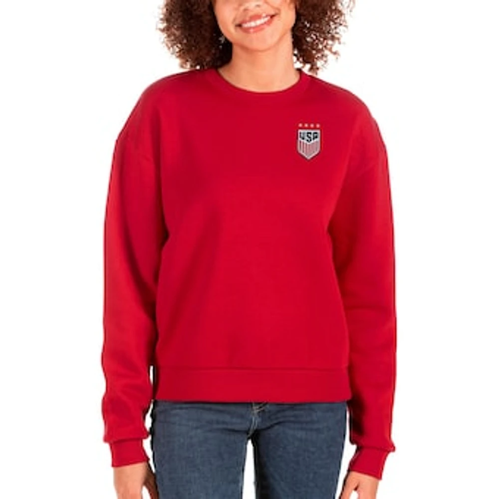 Women's Antigua Red USWNT Victory Crewneck Pullover Sweatshirt