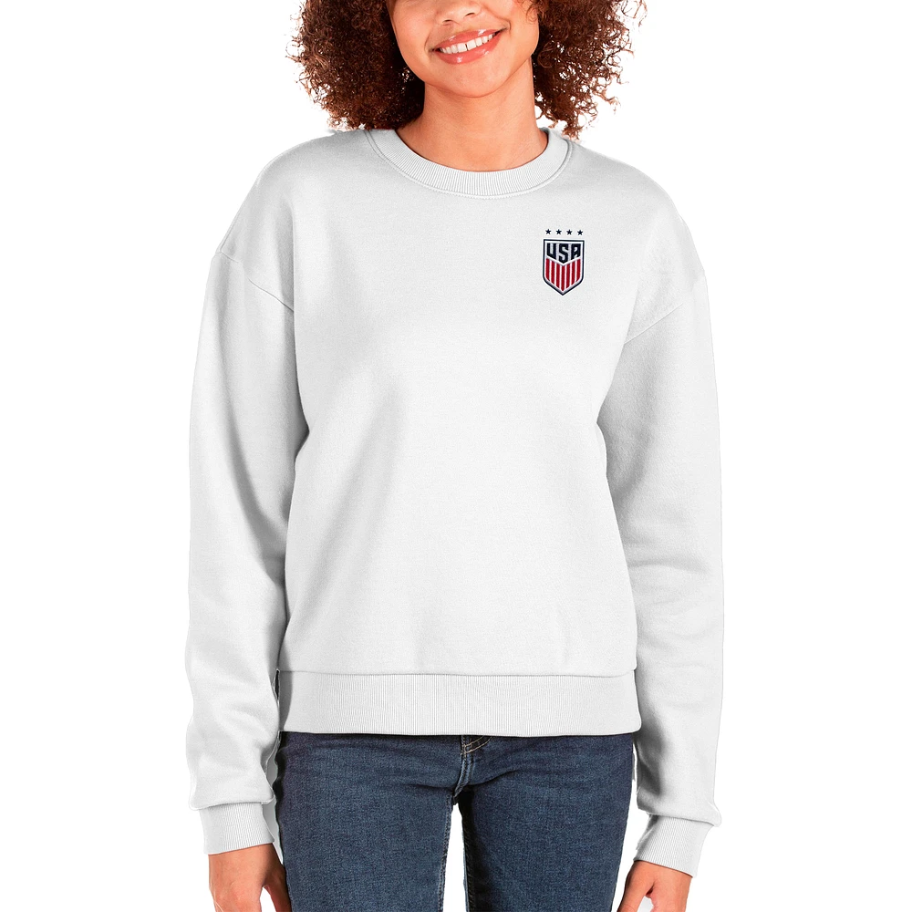Women's Antigua White USWNT Victory Crewneck Pullover Sweatshirt