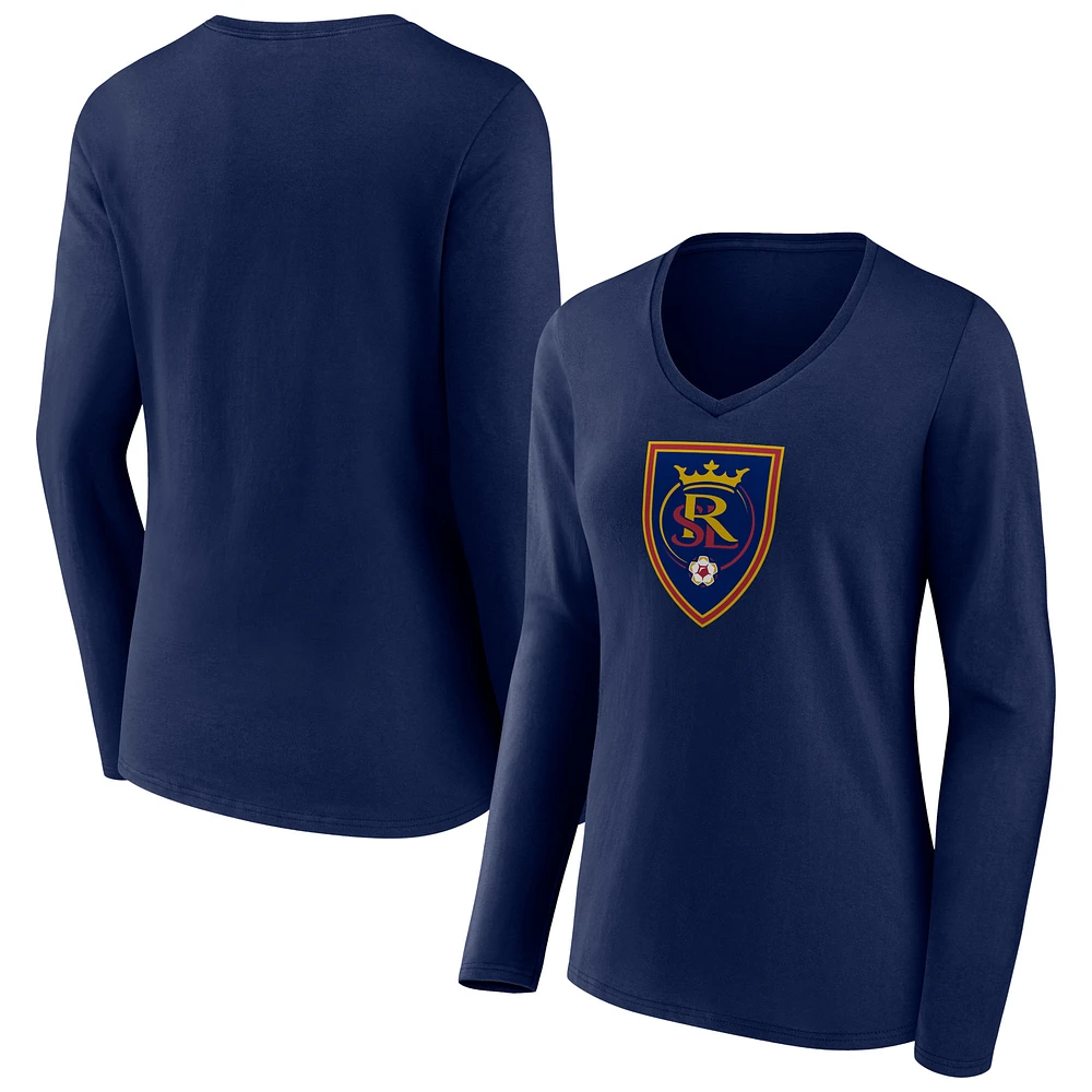 Women's Navy Real Salt Lake Official Logo Long Sleeve V-Neck T-Shirt