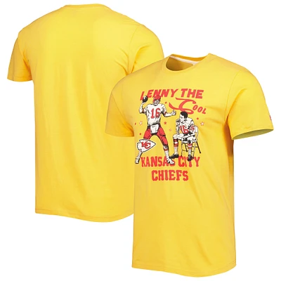 Men's Homage Len Dawson Heathered Gold Kansas City Chiefs Caricature Retired Player Tri-Blend T-Shirt