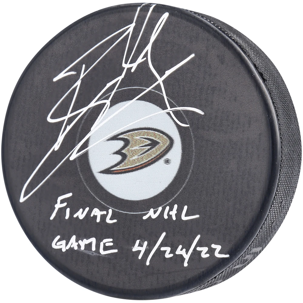 Ryan Getzlaf Anaheim Ducks Autographed Hockey Puck with "Final NHL Game 4/24/22" Inscription