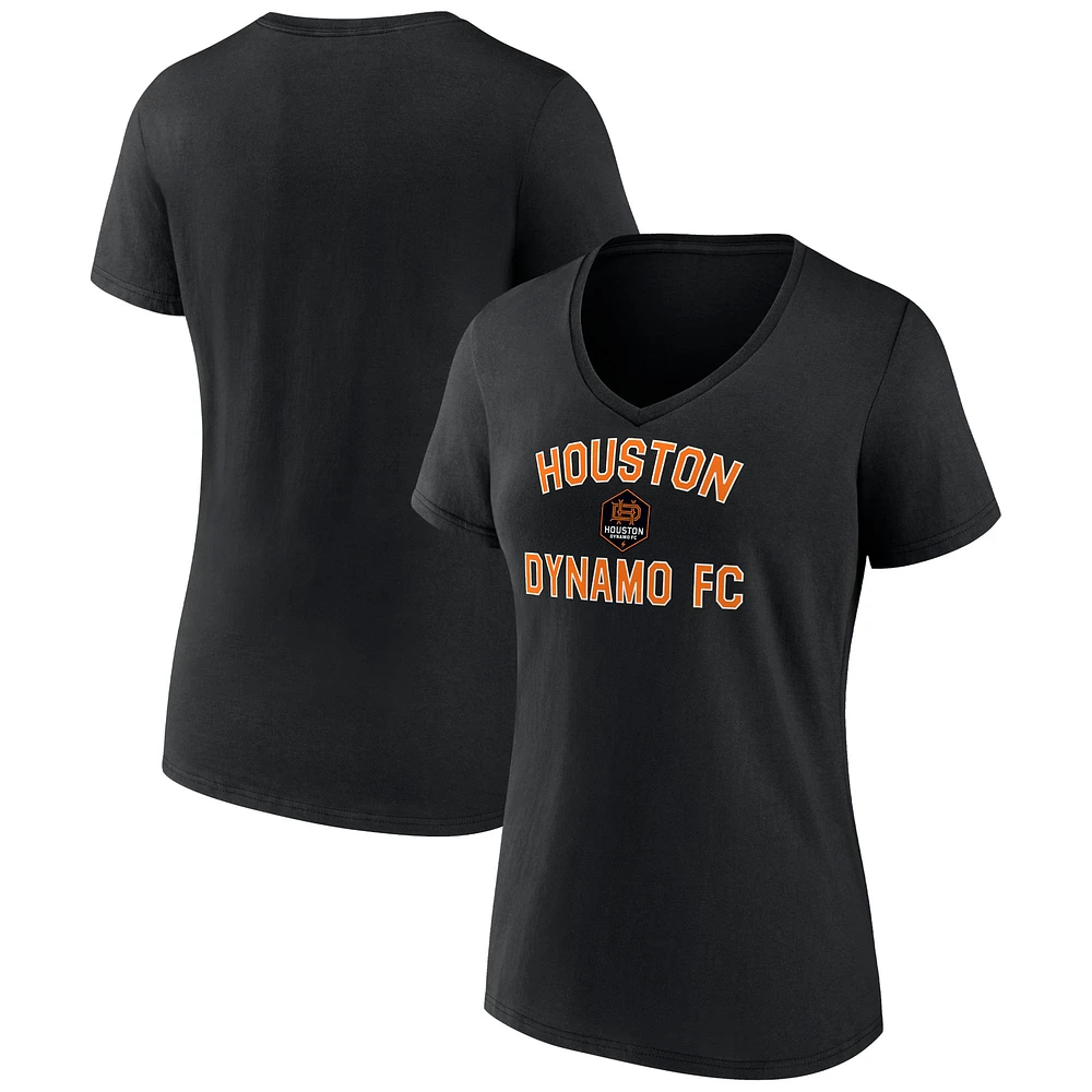 Women's Black Houston Dynamo FC Victory Arch Logo V-Neck T-Shirt