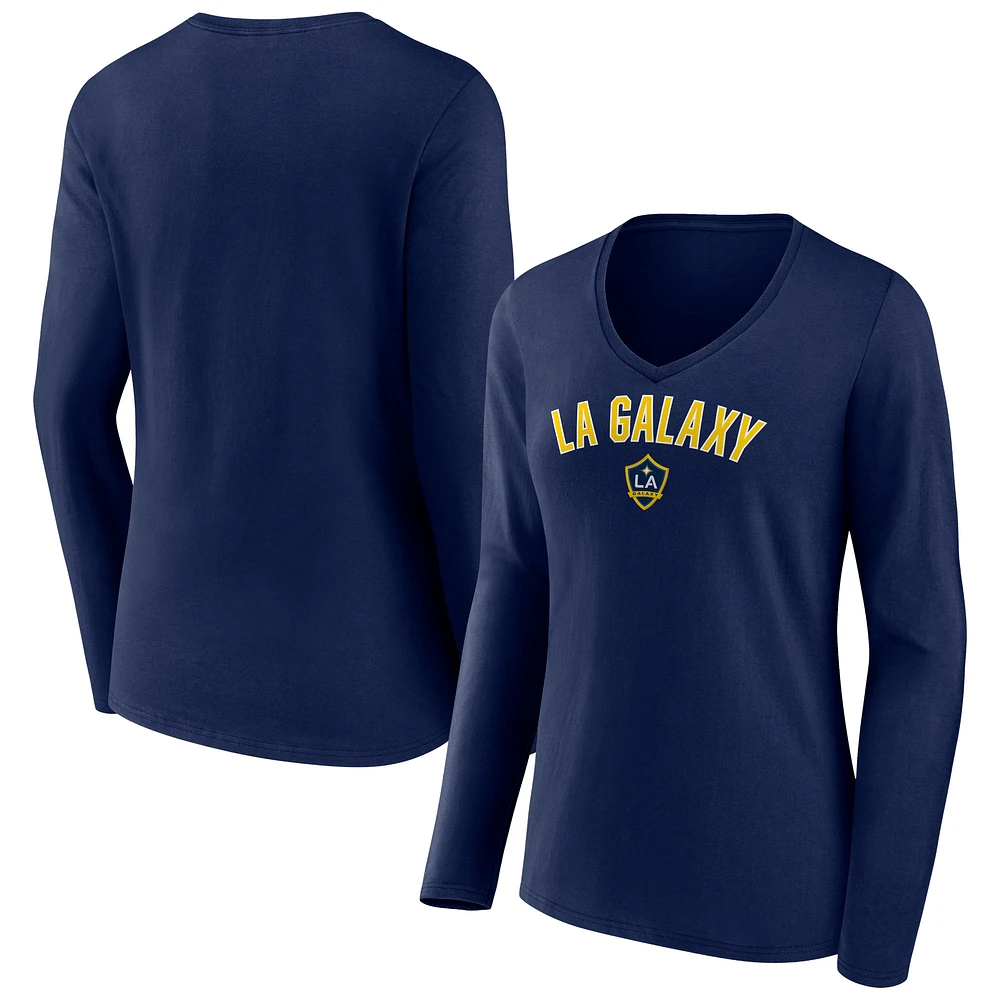 Women's Navy LA Galaxy Victory Arch Logo Long Sleeve V-Neck T-Shirt