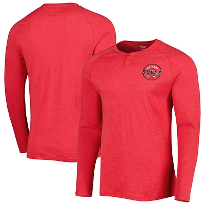 Men's Concepts Sport Heathered Red Chicago Bulls Left Chest Henley Raglan Long Sleeve Top