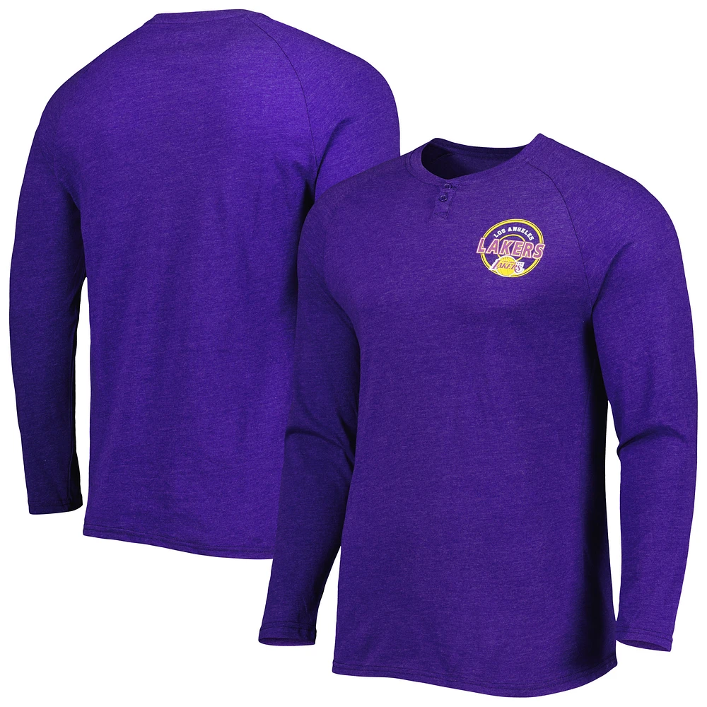 Men's Concepts Sport Heathered Purple Los Angeles Lakers Left Chest Henley Raglan Long Sleeve Top