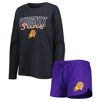 Women's Concepts Sport Heather Black/Heather Purple Phoenix Suns Team Raglan Long Sleeve Top & Shorts Sleep Set