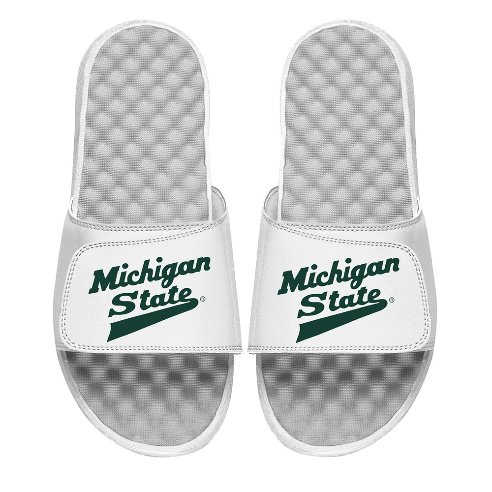 Youth ISlide White Michigan State Spartans Alternate Logo Slide Sandals