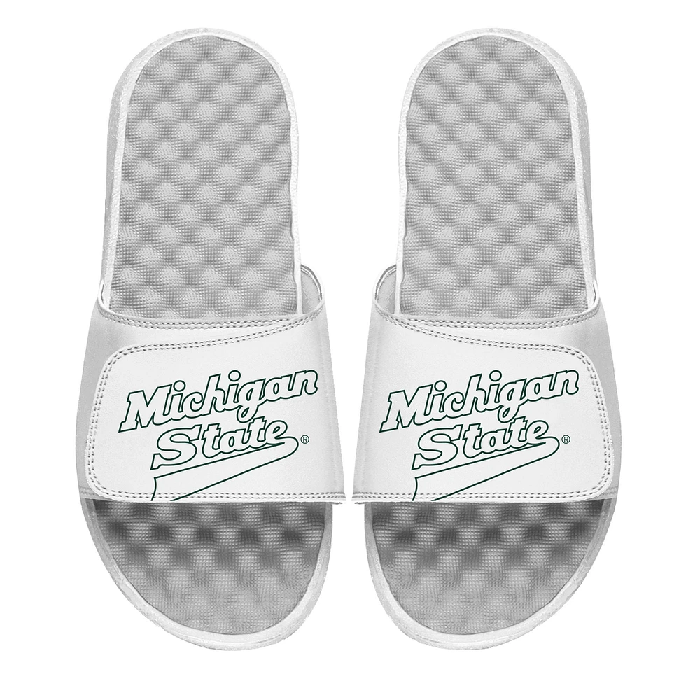 Youth ISlide White Michigan State Spartans Wordmark Outline Slide Sandals