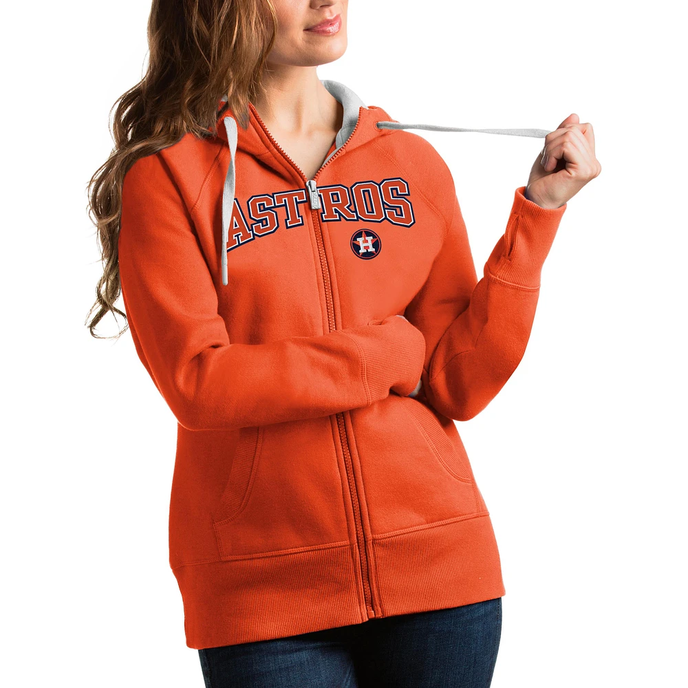 Women's Antigua Orange Houston Astros Team Logo Victory Full-Zip Hoodie