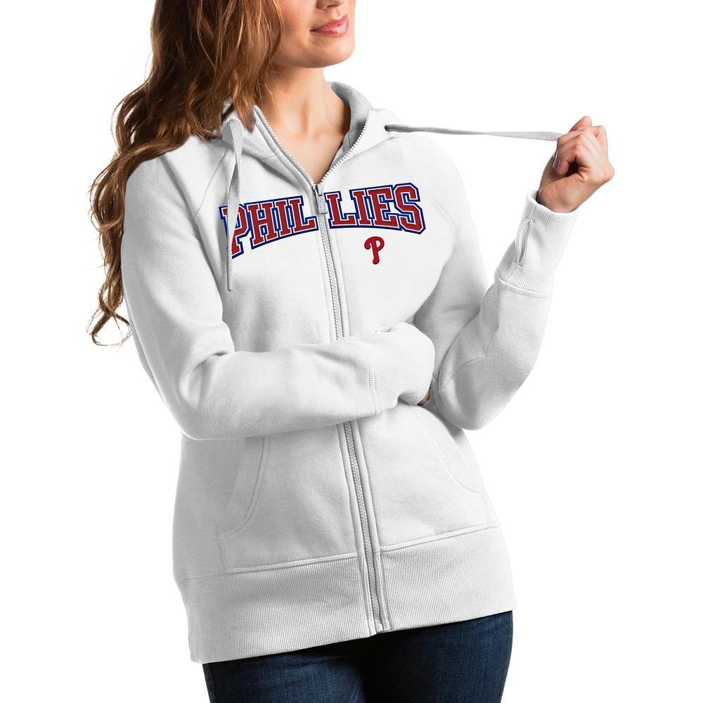 Women's Antigua Philadelphia Phillies Team Logo Victory Full-Zip Hoodie