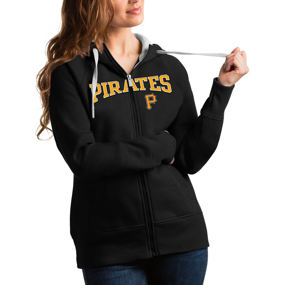 Women's Antigua Black Pittsburgh Pirates Team Logo Victory Full-Zip Hoodie
