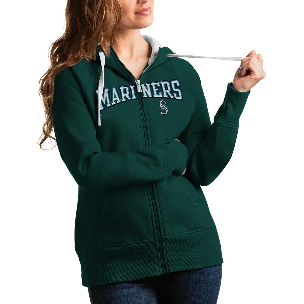 Women's Antigua Teal Seattle Mariners Team Logo Victory Full-Zip Hoodie