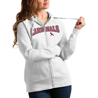 Women's Antigua White St. Louis Cardinals Team Logo Victory Full-Zip Hoodie