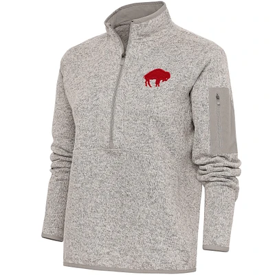 Women's Antigua Oatmeal Buffalo Bills Throwback Logo Fortune Half-Zip Pullover Jacket