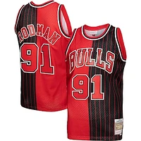 Men's Mitchell & Ness Dennis Rodman Red/Black Chicago Bulls Hardwood Classics 1995/96 Split Swingman Jersey