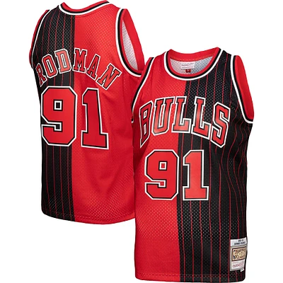 Men's Mitchell & Ness Dennis Rodman Red/Black Chicago Bulls Hardwood Classics 1995/96 Split Swingman Jersey