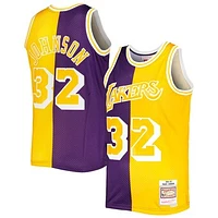 Men's Mitchell & Ness Magic Johnson Purple/Gold Los Angeles Lakers Hardwood Classics 1984/85 Split Swingman Jersey