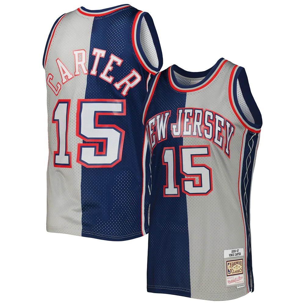 Men's Mitchell & Ness Vince Carter Navy/Gray New Jersey Nets Hardwood Classics 2006/07 Split Swingman Jersey