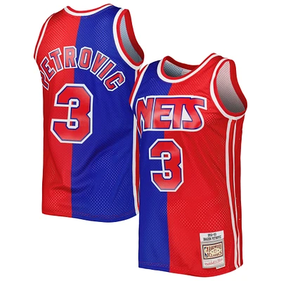 Men's Mitchell & Ness Drazen Petrovic Blue/Red New Jersey Nets Hardwood Classics 1992/93 Split Swingman