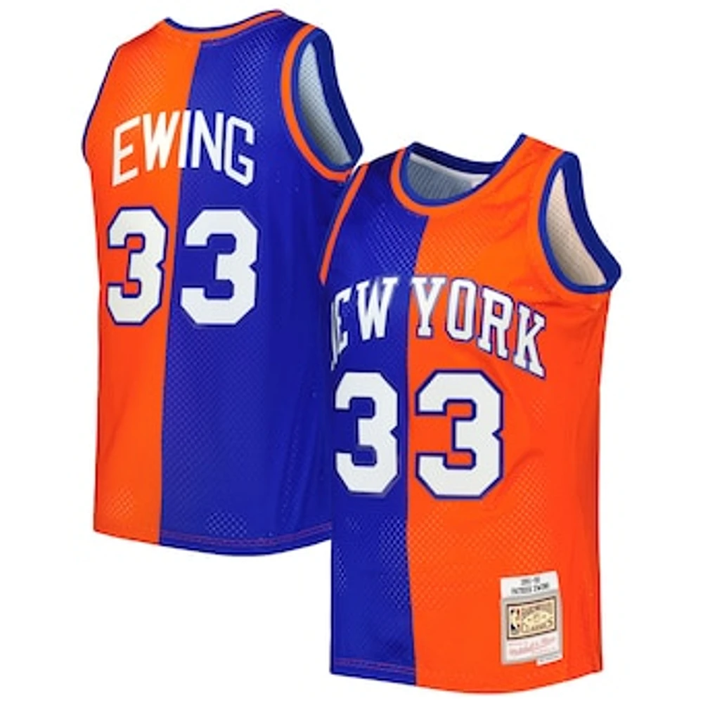 Men's Mitchell & Ness Patrick Ewing Blue/Orange New York Knicks Hardwood Classics 1991/92 Split Swingman Jersey