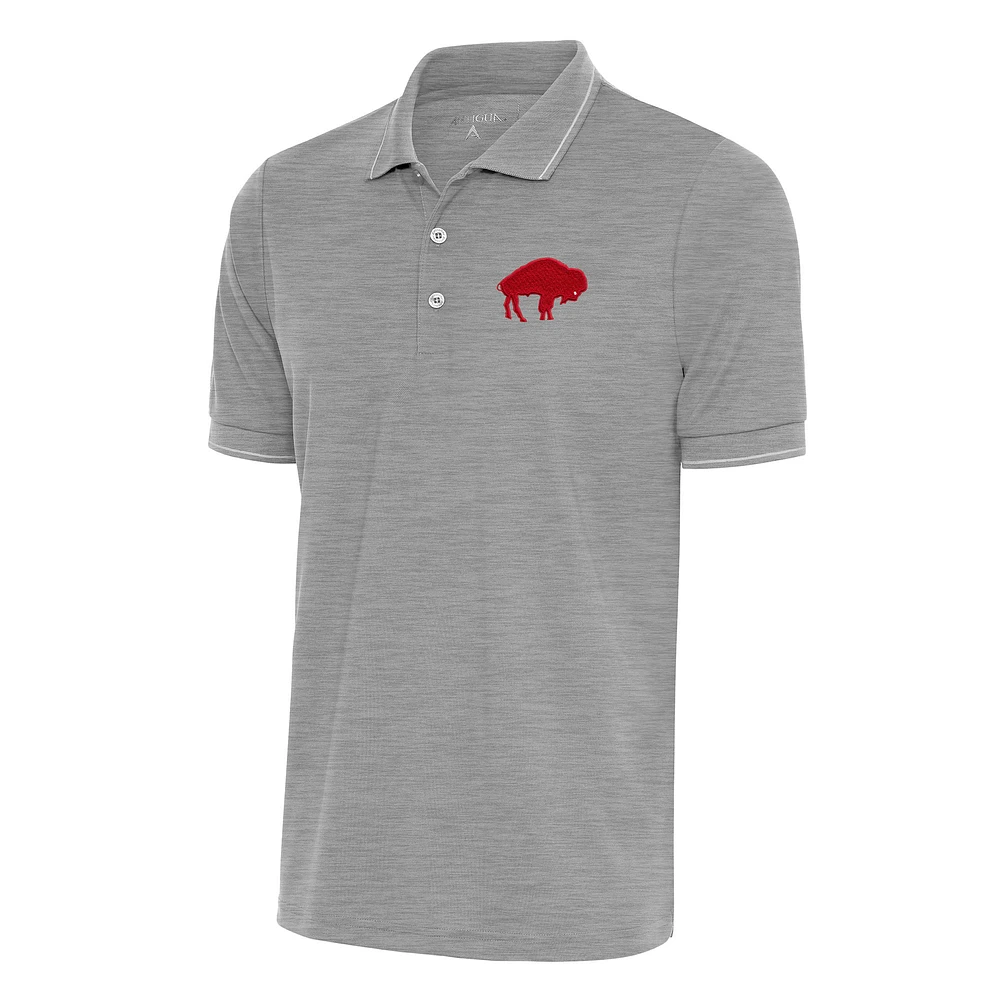 Men's Antigua Heather Gray Buffalo Bills Team Logo Throwback Affluent Polo