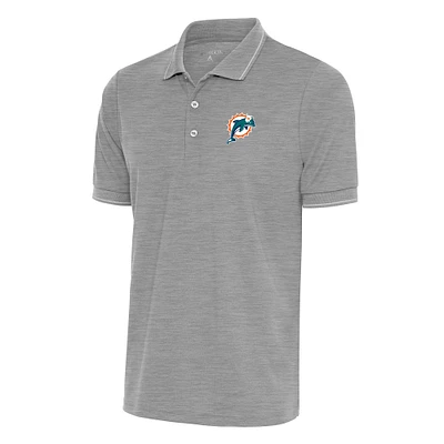 Men's Antigua Heather Gray Miami Dolphins Team Logo Throwback Affluent Polo