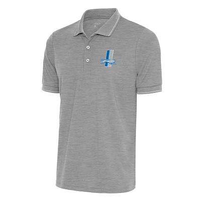 Men's Antigua Heather Gray Detroit Lions Team Logo Throwback Affluent Polo