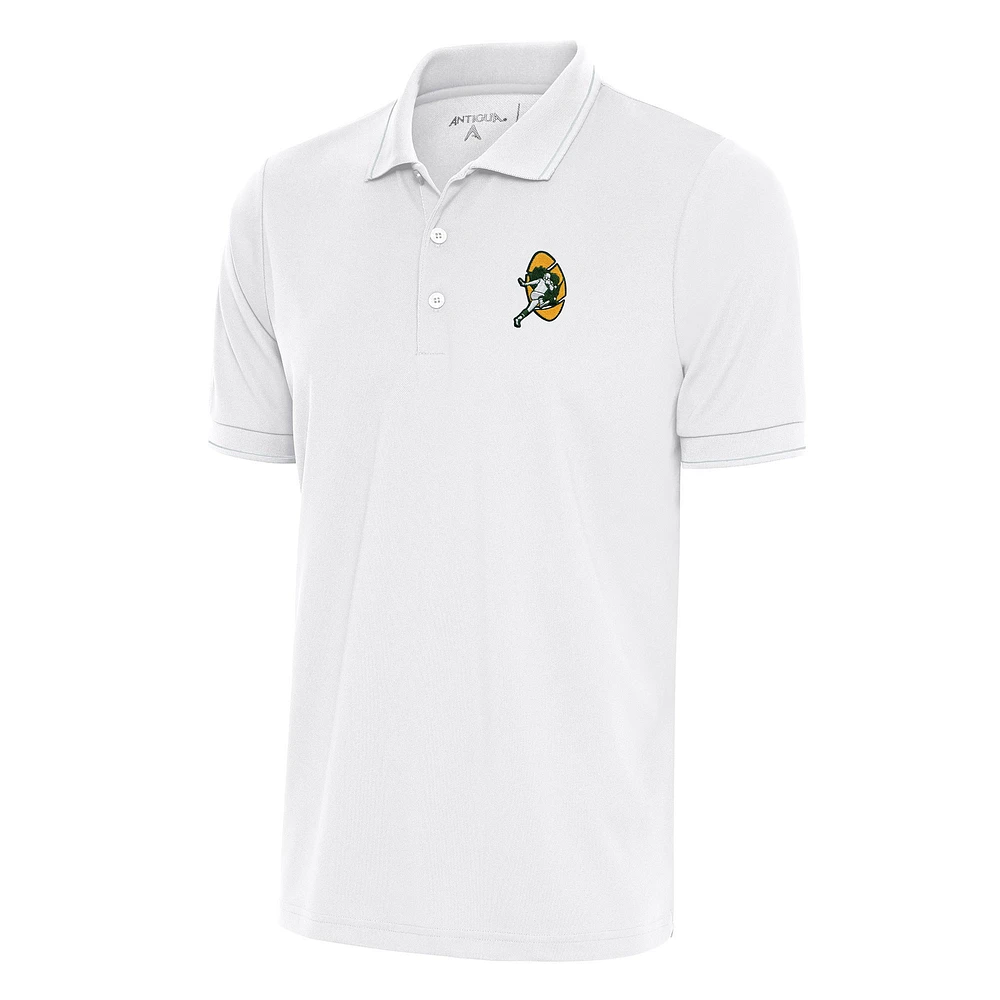 Men's Antigua White Green Bay Packers Team Logo Throwback Affluent Polo