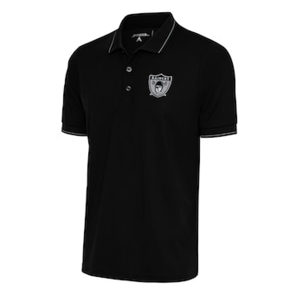 Men's Antigua Black Las Vegas Raiders Team Logo Throwback Affluent Polo