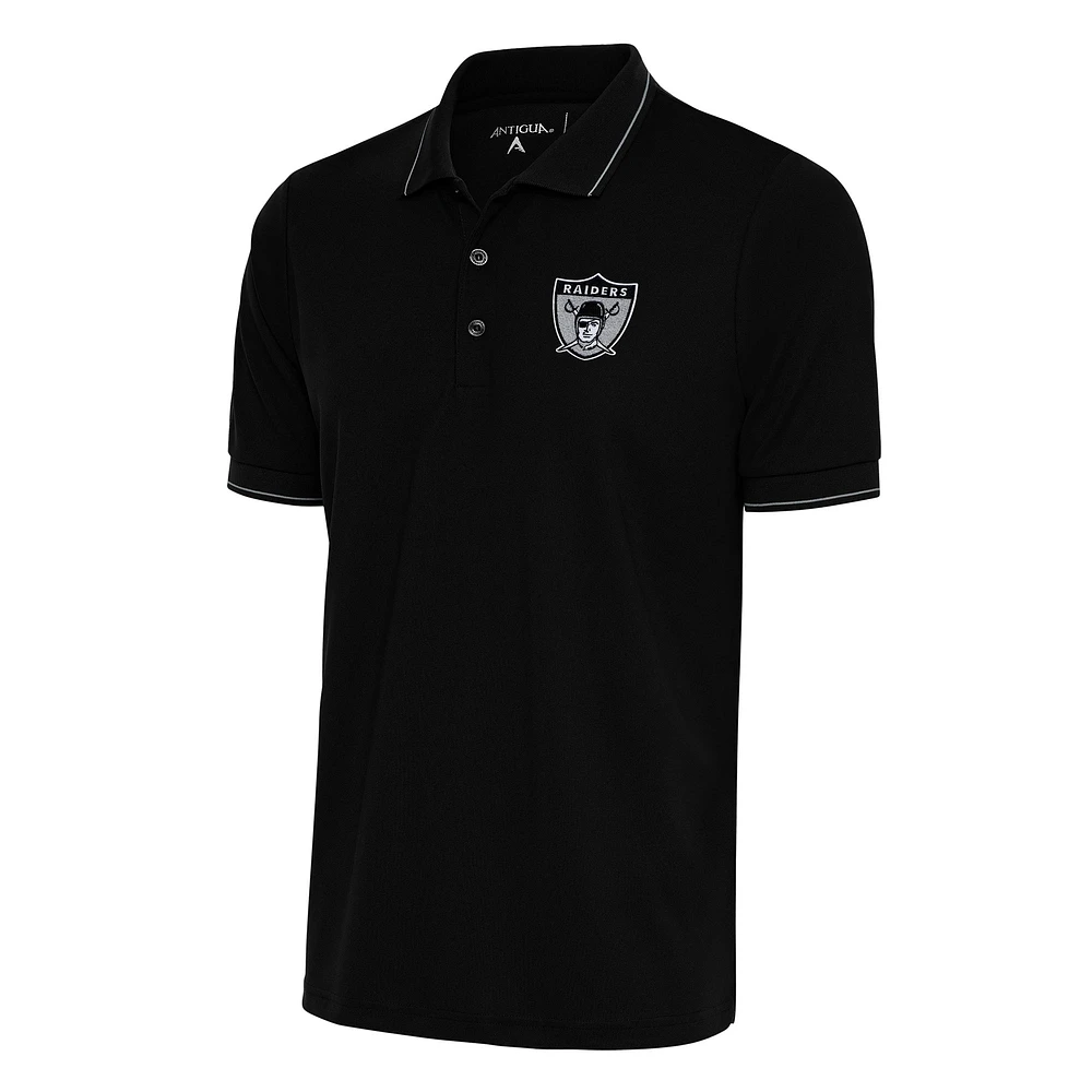Men's Antigua Black Las Vegas Raiders Team Logo Throwback Affluent Polo